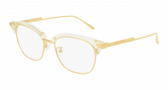Bottega Veneta BV1011OA Eyeglasses, 006 - BLACK with GOLD temples and TRANSPARENT lenses