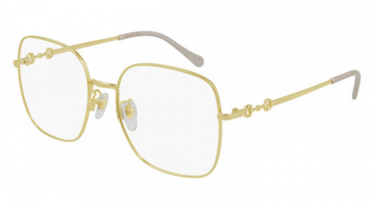 Gucci GG0883OA Eyeglasses, 002 - HAVANA with GOLD temples and TRANSPARENT lenses