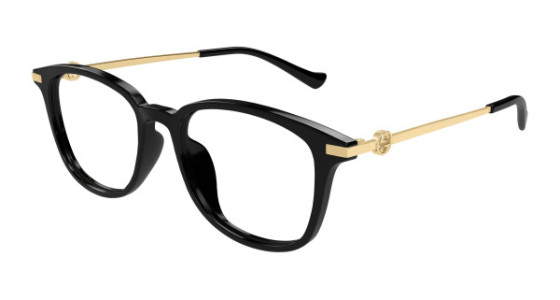 Gucci GG1745OA Eyeglasses, 001 - BLACK with GOLD temples and TRANSPARENT lenses