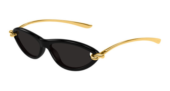 Bottega Veneta BV1390S Sunglasses, 001 - BLACK with GOLD temples and GREY lenses