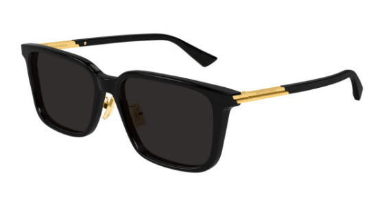 Bottega Veneta BV1374SK Sunglasses, 005 - BLACK with GOLD temples and GREY lenses