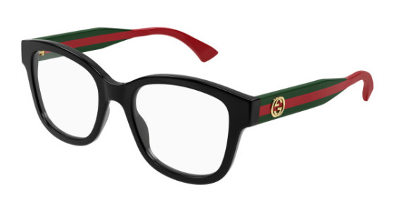 Gucci GG1863O Eyeglasses, 001 - BLACK with GREEN temples and TRANSPARENT lenses