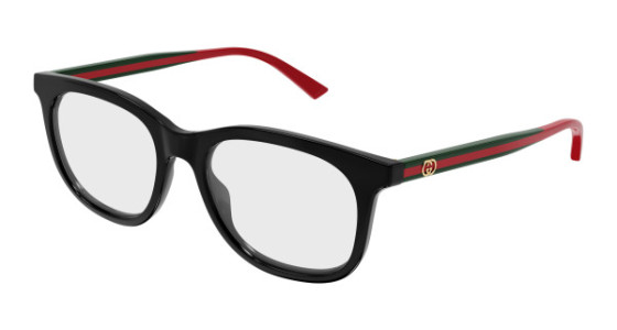 Gucci GG1990O Eyeglasses, 005 - BLACK with GREEN temples and TRANSPARENT lenses