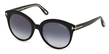 Tom Ford MONICA Sunglasses, 03W - Black/crystal / Gradient Blue
