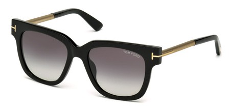 Tom Ford TRACY Sunglasses, 01B - Shiny Black / Gradient Smoke
