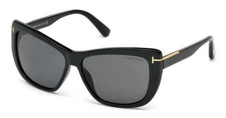 Tom Ford LINDSAY Sunglasses, 01D - Shiny Black / Smoke Polarized