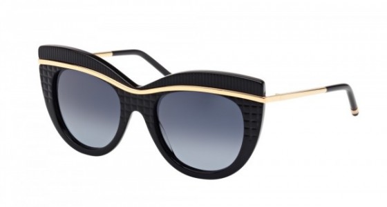 Boucheron BC0004S Sunglasses, 001 - BLACK with GOLD temples and GREY lenses
