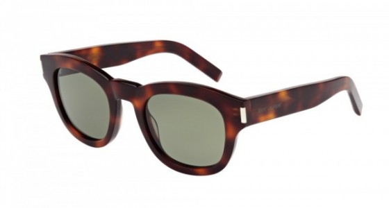 Saint Laurent BOLD 2 Sunglasses, 003 - HAVANA with GREEN lenses