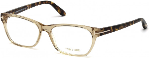 Tom Ford FT5405 Eyeglasses, 045 - Transp. Champagne, Yellow Havana Temples, Shiny Rose Gold 