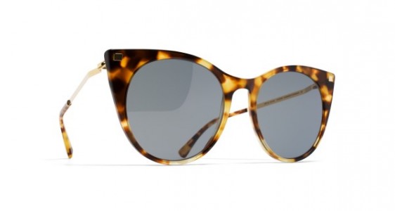 Mykita DESNA Sunglasses, C10 COCOA SPRINKLES/GLOSSY GOLD - LENS: DARK BLUE SOLID