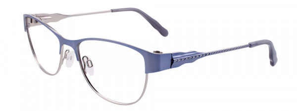 EasyClip EC405 Eyeglasses, 50K - Satin Light Blue & Shiny Silver - W/Blue Clip