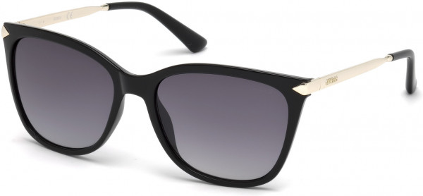 Guess GU7483 Sunglasses, 01B - Shiny Black With Gold Temples/smoke Gradient Lens