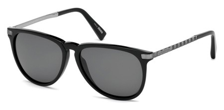 Ermenegildo Zegna EZ-0038 Sunglasses, 01D - Shiny Black / Smoke Polarized