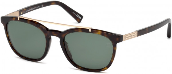 Ermenegildo Zegna EZ0044 Sunglasses, 52R - Shiny Dark Havana, Shiny Rose Gold/ Polarized Green
