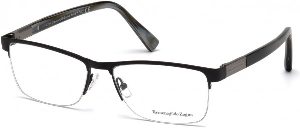 Ermenegildo Zegna EZ5077 Eyeglasses, 002 - Semi Shiny Black, Shiny Grey, Blue Horn