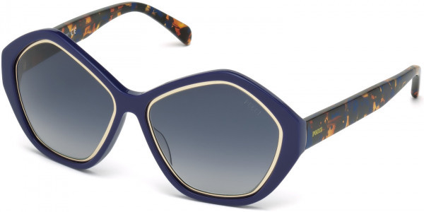Emilio Pucci EP0019 Sunglasses, 90W - Shiny Blue, Blue Vintage Havana, Pale Gold / Grad. Blue Lenses