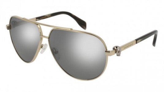 Alexander McQueen AM0018S Sunglasses, 005 - GOLD with SILVER lenses
