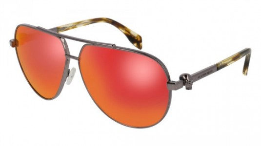 Alexander McQueen AM0018S Sunglasses, 007 - RUTHENIUM with RED lenses