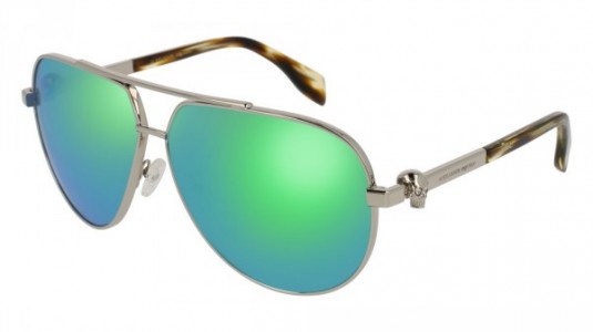 Alexander McQueen AM0018S Sunglasses, 008 - SILVER with GREEN lenses