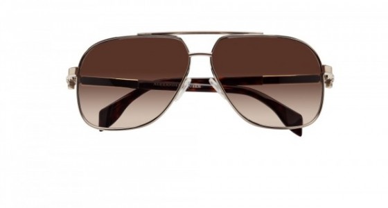 Alexander McQueen AM0019SA Sunglasses, GOLD with BROWN lenses