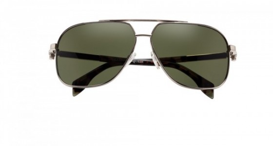 Alexander McQueen AM0019SA Sunglasses, SILVER with GREEN lenses