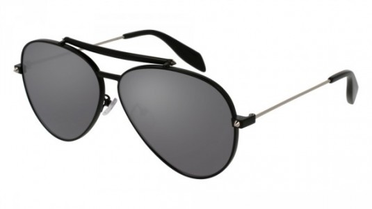 Alexander McQueen AM0057S Sunglasses, 001 - BLACK with SILVER temples and SILVER lenses