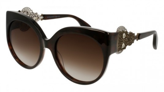 Alexander McQueen AM0061S Sunglasses, 002 - HAVANA with GOLD temples and BROWN lenses