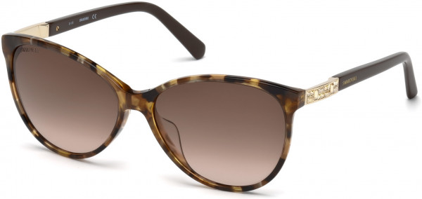 Swarovski SK0123-H Sunglasses, 52F - Shiny Brown Havana, Gold Metal Insert, Golden Stone / Grad. Brown Lens