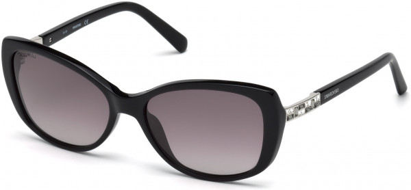 Swarovski SK0124 Sunglasses, 01B - Shiny Black / Gradient Smoke Lenses