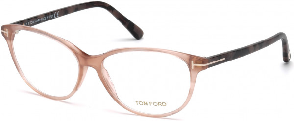 Tom Ford FT5421 Eyeglasses, 074 - Striped Rose, Pink Havana Temples, Shiny Rose Gold Metal 