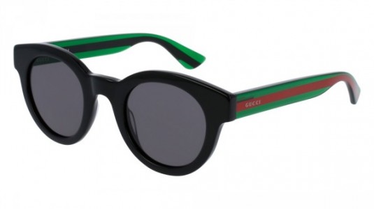 Gucci GG0002S Sunglasses, 002 - BLACK with GREEN temples and GREY lenses