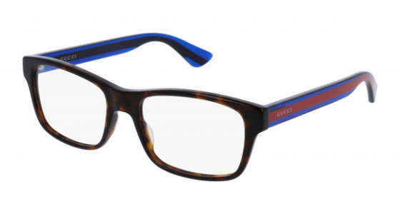 Gucci GG0006O Eyeglasses, 007 - HAVANA with BLUE temples and TRANSPARENT lenses