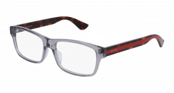 Gucci GG0006OA Eyeglasses, 004 - GREY with HAVANA temples and TRANSPARENT lenses