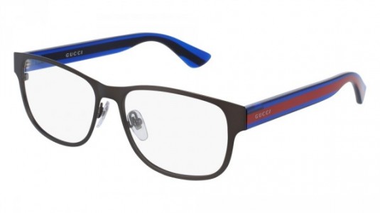 Gucci GG0007O Eyeglasses, 003 - RUTHENIUM with BLUE temples