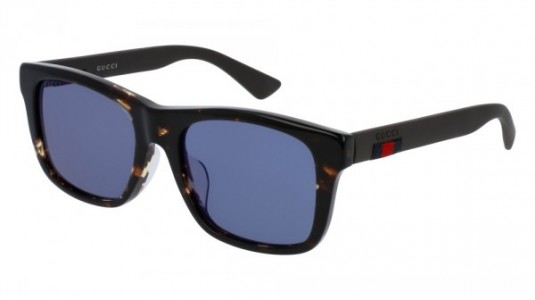 Gucci GG0008SA Sunglasses, 003 - HAVANA with BROWN temples and BLUE lenses