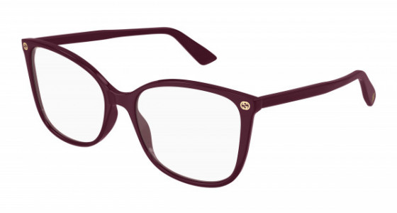Gucci GG0026O Eyeglasses, 012 - BURGUNDY with TRANSPARENT lenses
