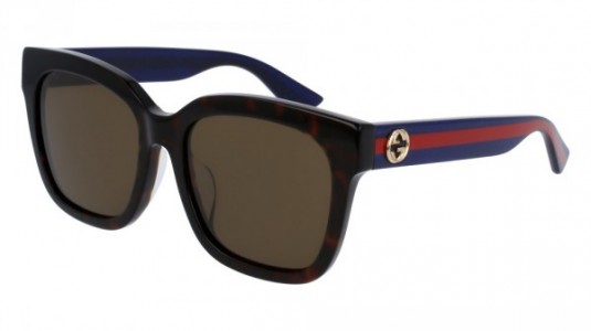 Gucci GG0034SA Sunglasses, 003 - HAVANA with BLUE temples and BROWN lenses