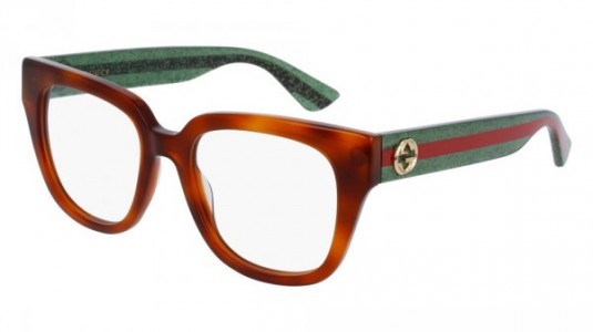 Gucci GG0037O Eyeglasses, 002 - HAVANA with GREEN temples