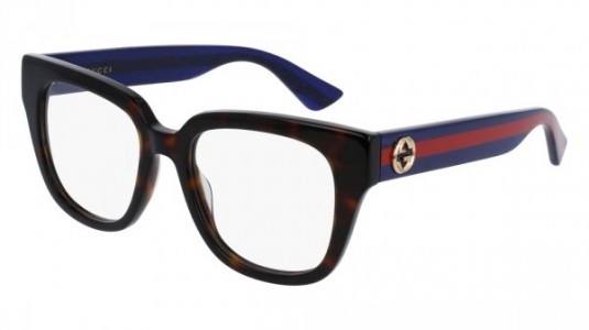 Gucci GG0037O Eyeglasses, 003 - HAVANA with BLUE temples