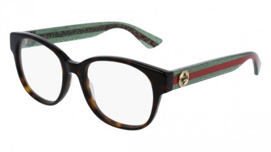 Gucci GG0040O Eyeglasses, 002 - HAVANA with GREEN temples