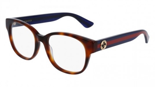 Gucci GG0040O Eyeglasses, 003 - HAVANA with BLUE temples