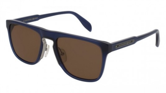 Alexander McQueen AM0078S Sunglasses, 004 - BLUE with BROWN lenses