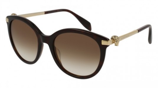 Alexander McQueen AM0083S Sunglasses, 002 - HAVANA with GOLD temples and BROWN lenses