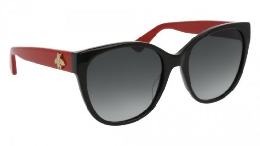 Gucci GG0097S Sunglasses, 005 - BLACK with RED temples and GREY lenses