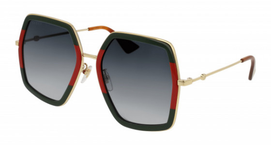 Gucci GG0106S Sunglasses, 007 - GREEN with GOLD temples and GREY lenses
