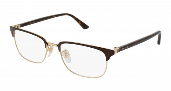 Gucci GG0131O Eyeglasses, 002 - BROWN with HAVANA temples and TRANSPARENT lenses
