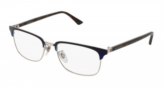 Gucci GG0131O Eyeglasses, 003 - BLUE with HAVANA temples and TRANSPARENT lenses