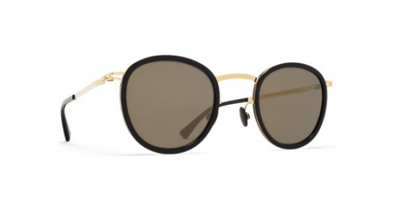 Mykita ANTTI Sunglasses, A15 GLOSSY GOLD/BLACK - LENS: BRILLIANT GREY SOLID
