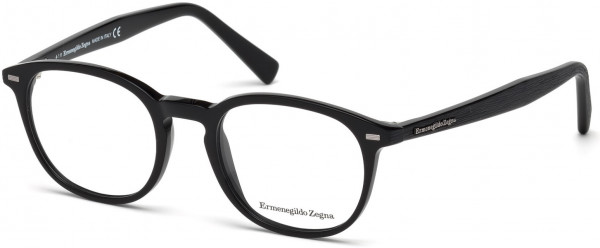 Ermenegildo Zegna EZ5070 Eyeglasses, 005 - Shiny Black, Shiny Black With Striped Effect, Shiny Light Ruthenium