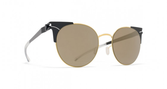 Mykita LULU Sunglasses, GOLD/JET BLACK - LENS: BRILLIANT GREY SOLID
